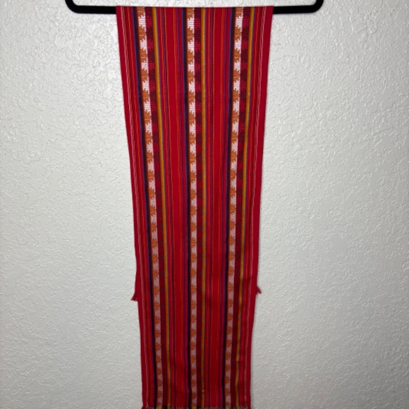 Red Blue Orange Peruvian Geometric Pattern Lightweight Woven Stripe Scarf Wrap - Picture 7 of 7